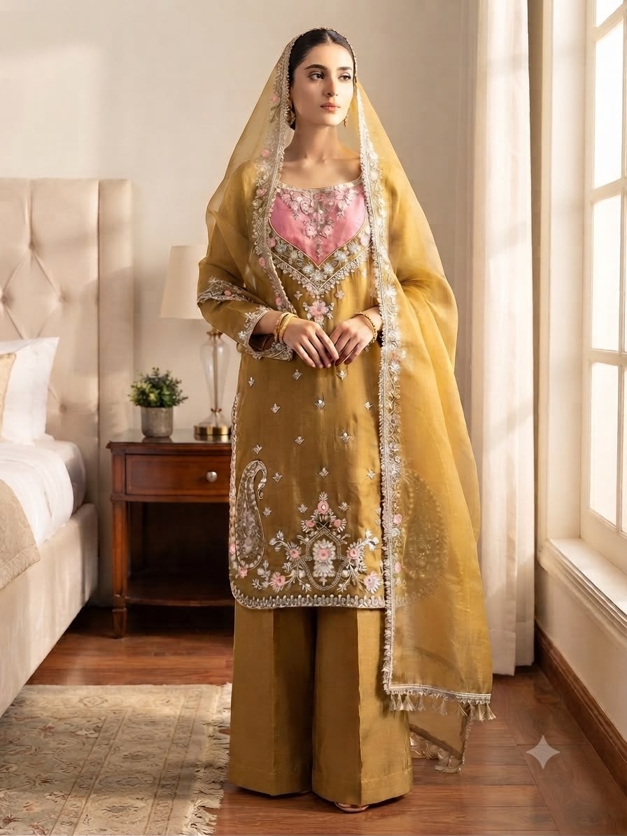 SRK-5369 NC Moss Heavy Embroidery Sequence Palazzo Suit Set