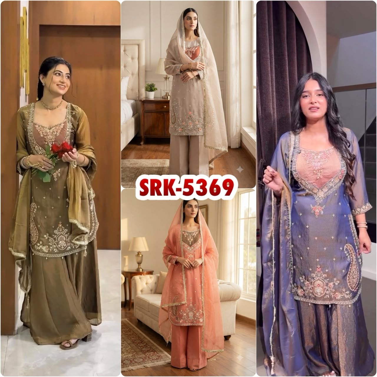 SRK-5369 NC Moss Heavy Embroidery Sequence Palazzo Suit Set