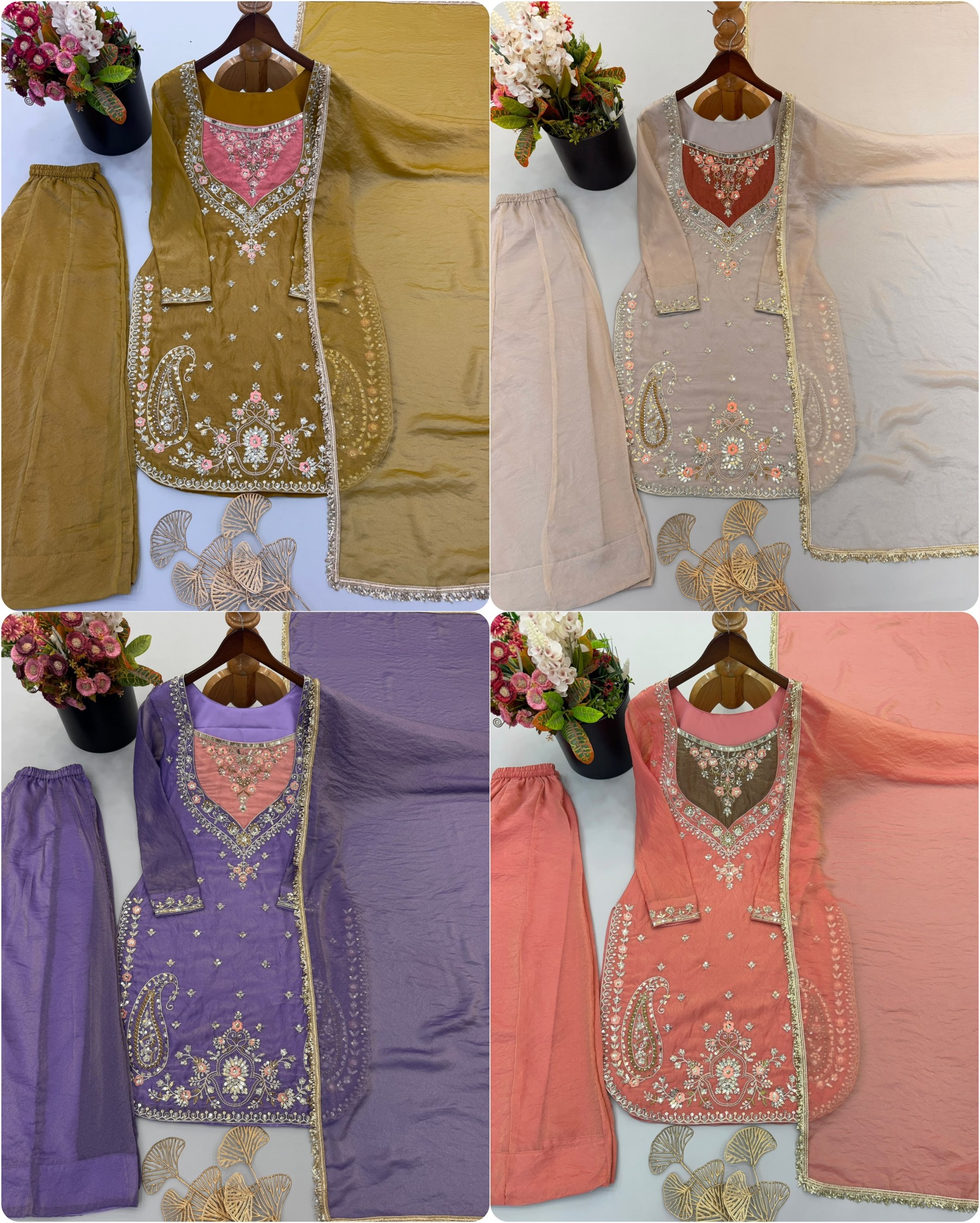 SRK-5369 NC Moss Heavy Embroidery Sequence Palazzo Suit Set