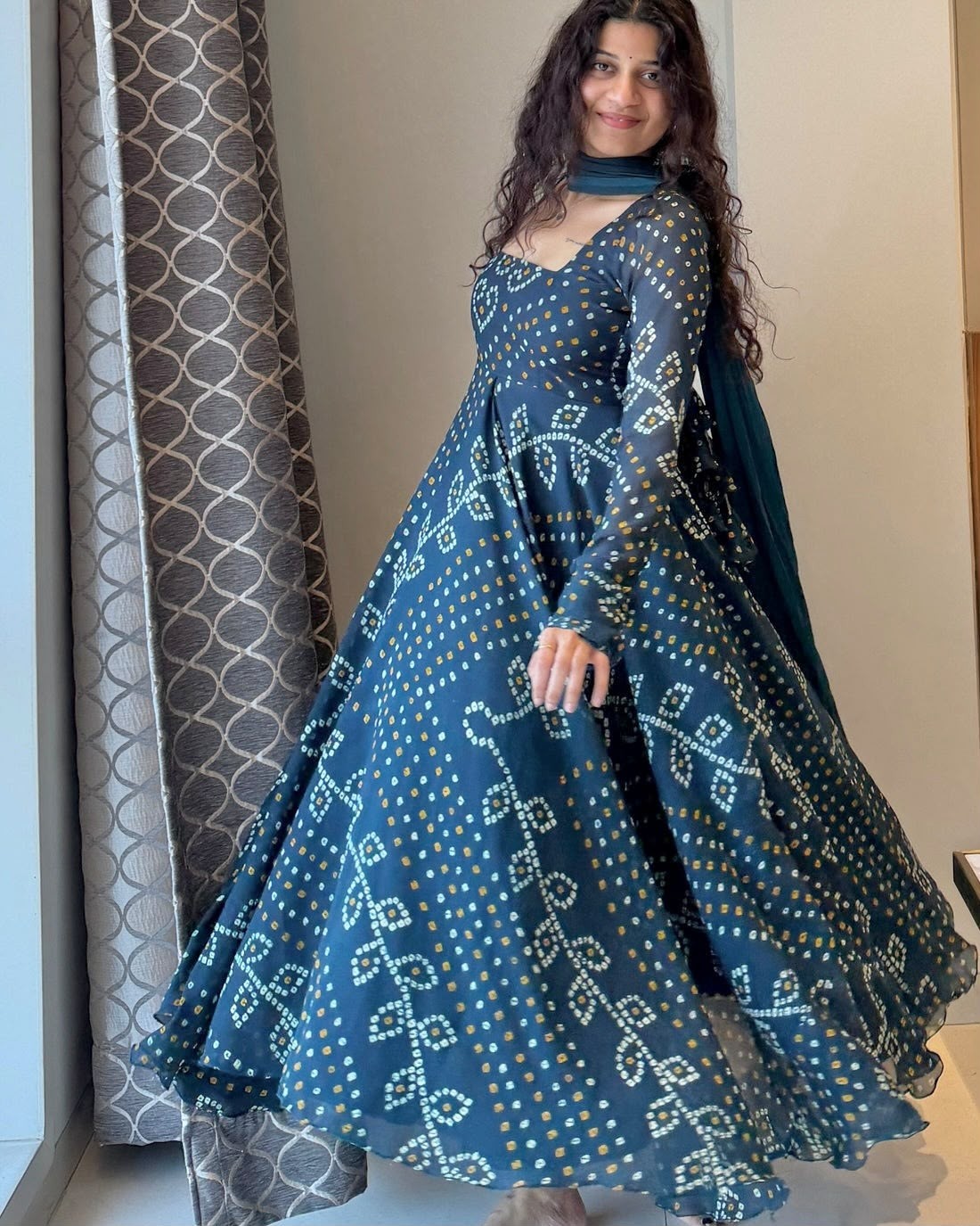 NSR-913 Faux Georgette Digital Print Anarkali Gown Set