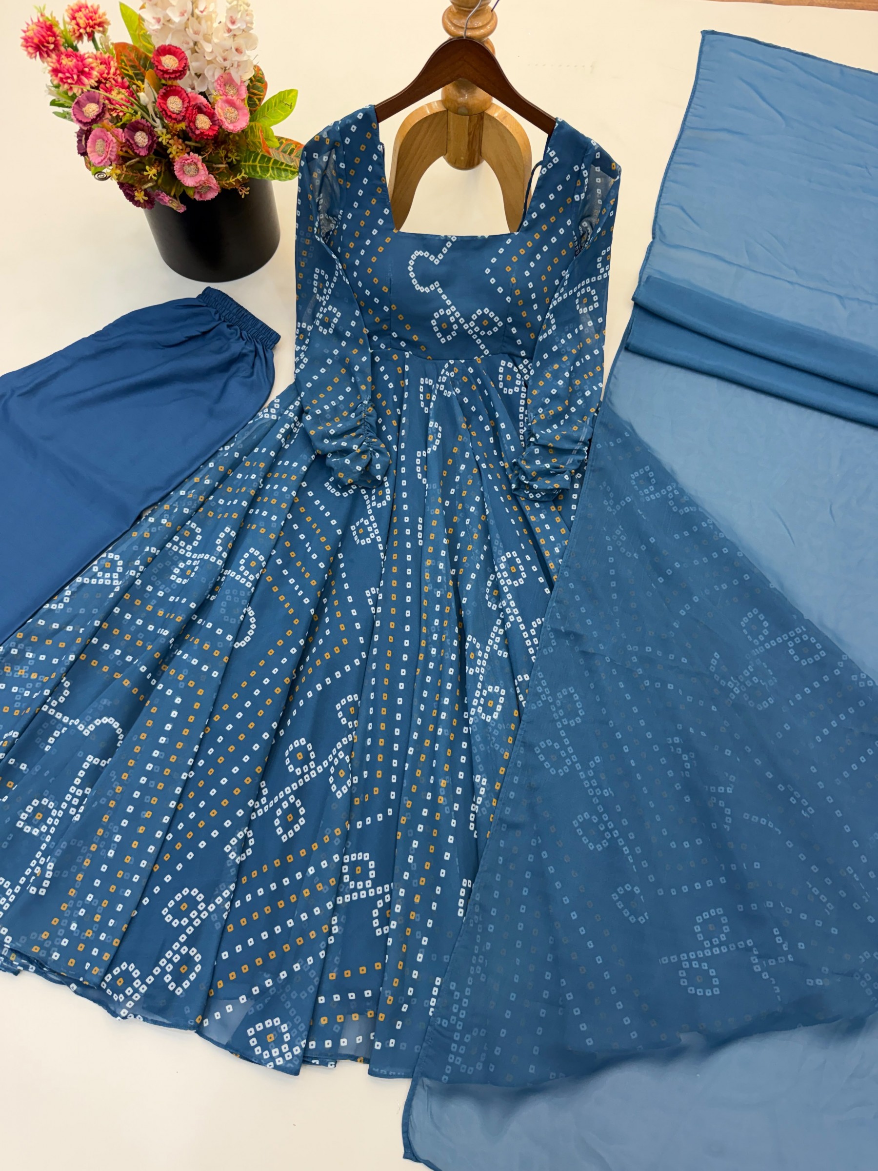 NSR-913 Faux Georgette Digital Print Anarkali Gown Set