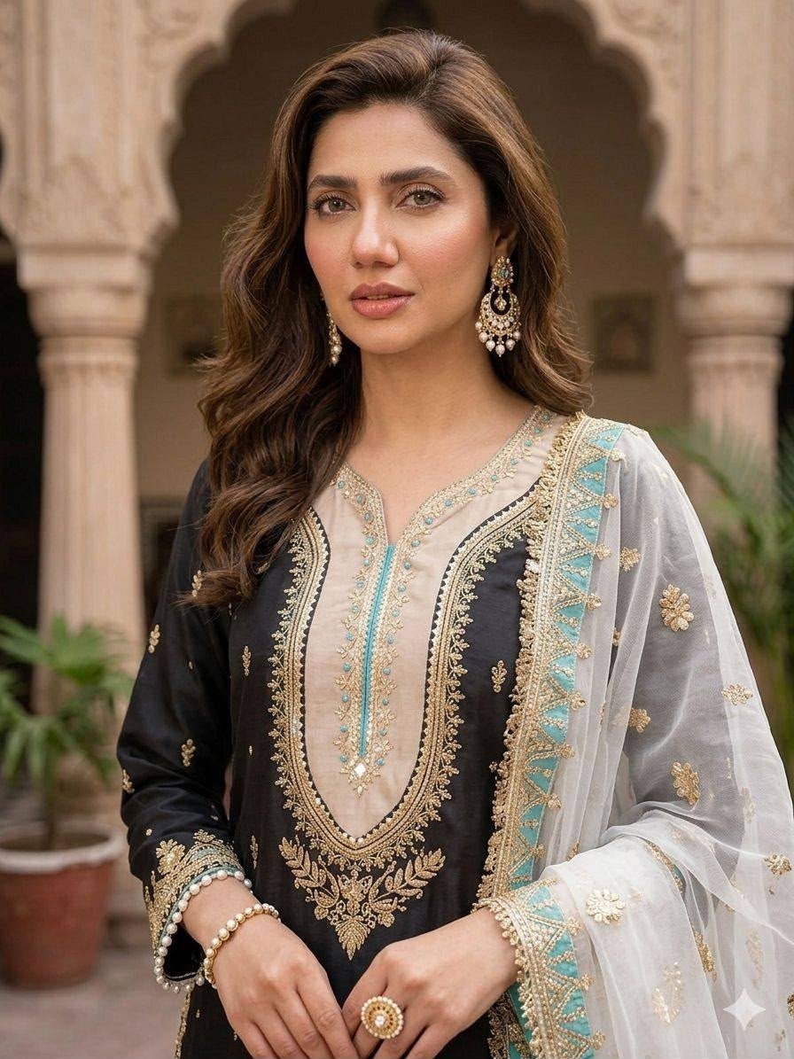 LG-2068 Mahira Khan Inspired Sequence Embroidered Palazzo Suit Set