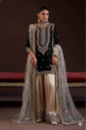 LG-2068 Mahira Khan Inspired Sequence Embroidered Palazzo Suit Set