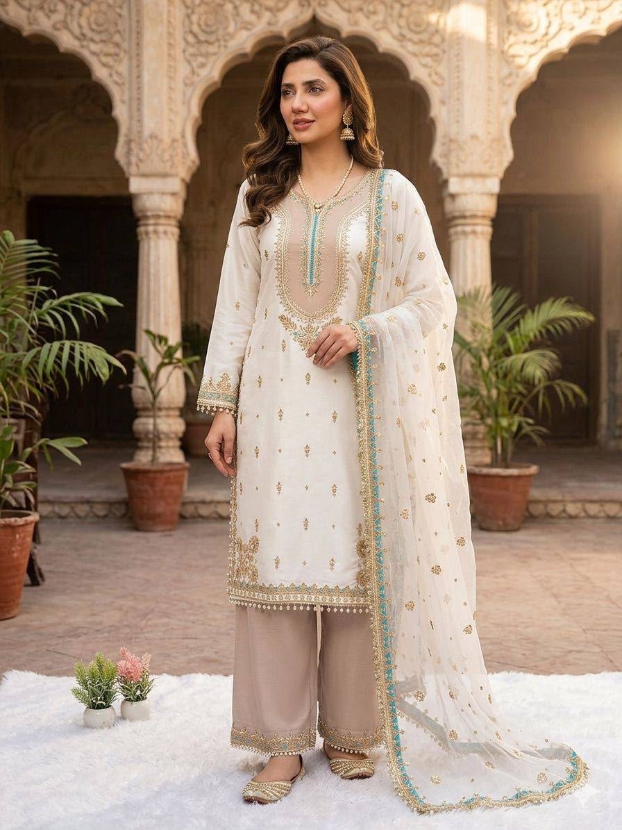 LG-2068 Mahira Khan Inspired Sequence Embroidered Palazzo Suit Set