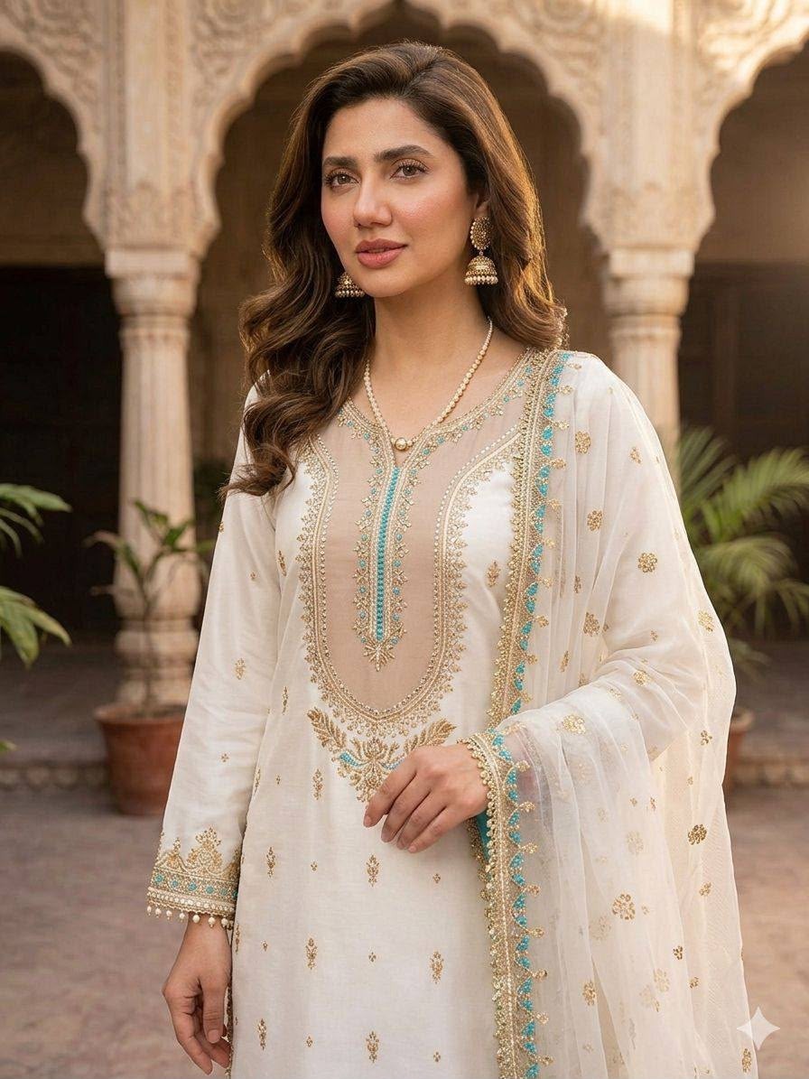 LG-2068 Mahira Khan Inspired Sequence Embroidered Palazzo Suit Set