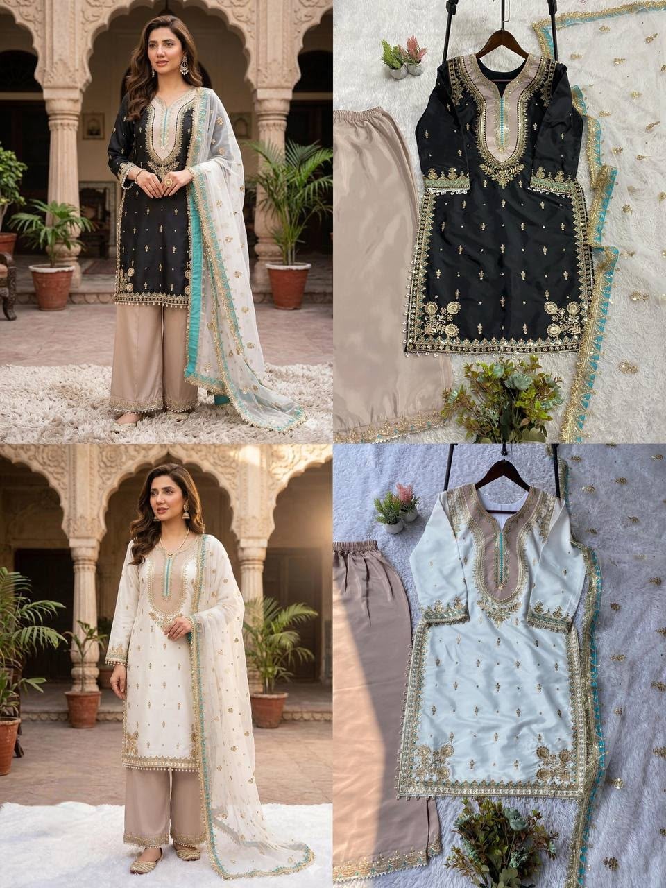 LG-2068 Mahira Khan Inspired Sequence Embroidered Palazzo Suit Set