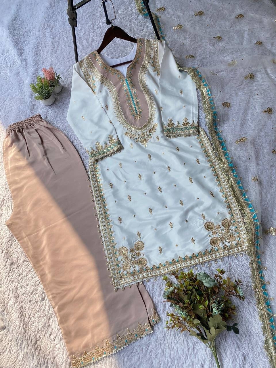 LG-2068 Mahira Khan Inspired Sequence Embroidered Palazzo Suit Set