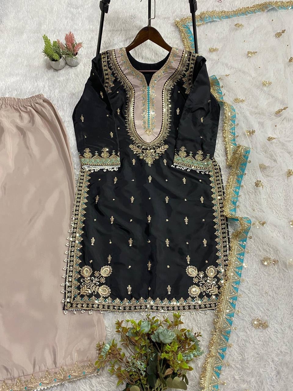 LG-2068 Mahira Khan Inspired Sequence Embroidered Palazzo Suit Set