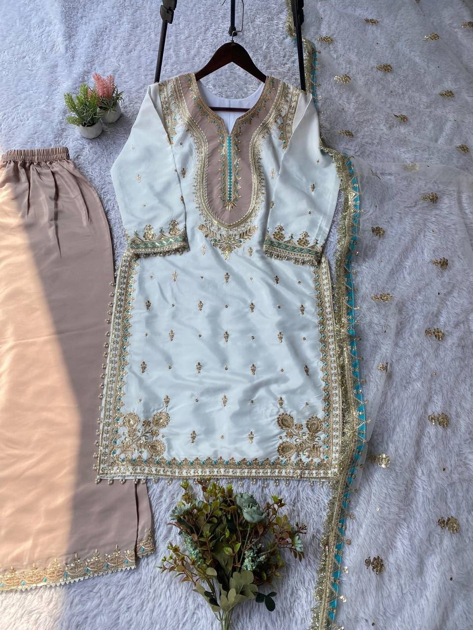 LG-2068 Mahira Khan Inspired Sequence Embroidered Palazzo Suit Set