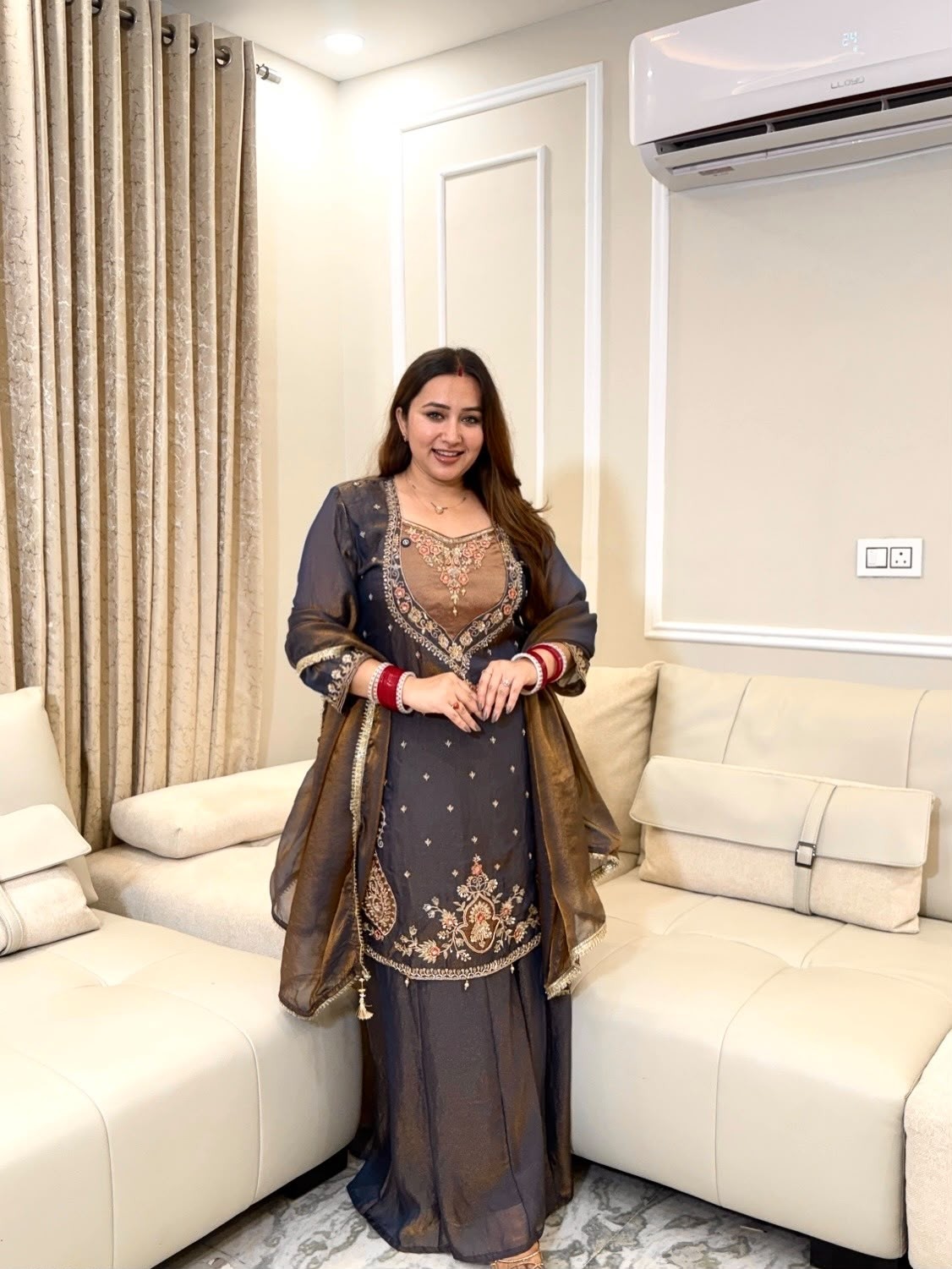 DHK-1404 Pure NC Moss Silk Embroidered Palazzo Suit Set