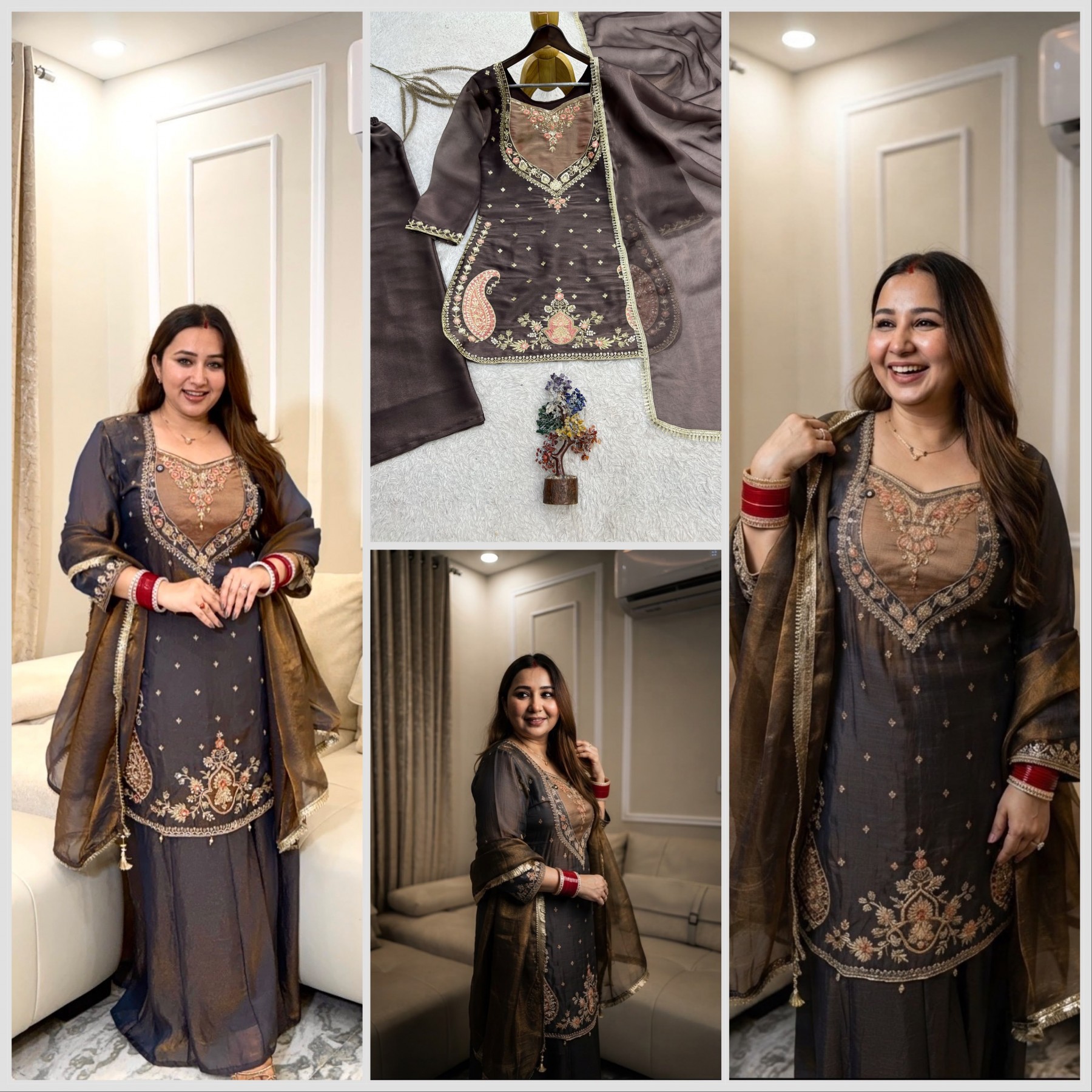 DHK-1404 Pure NC Moss Silk Embroidered Palazzo Suit Set
