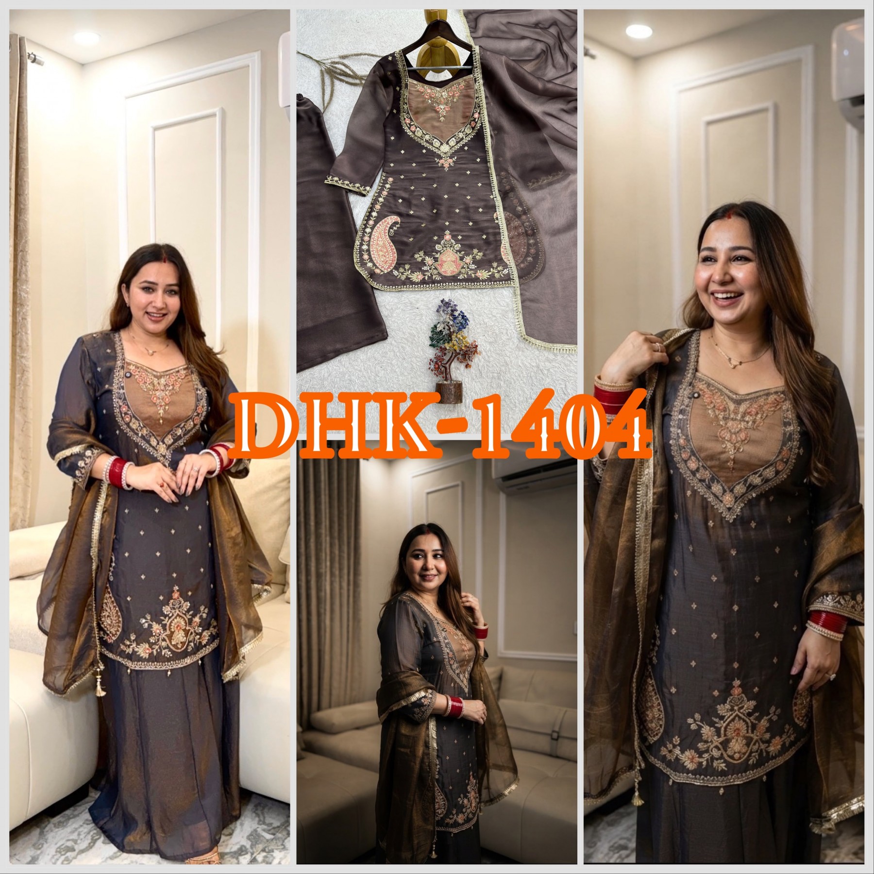 DHK-1404 Pure NC Moss Silk Embroidered Palazzo Suit Set