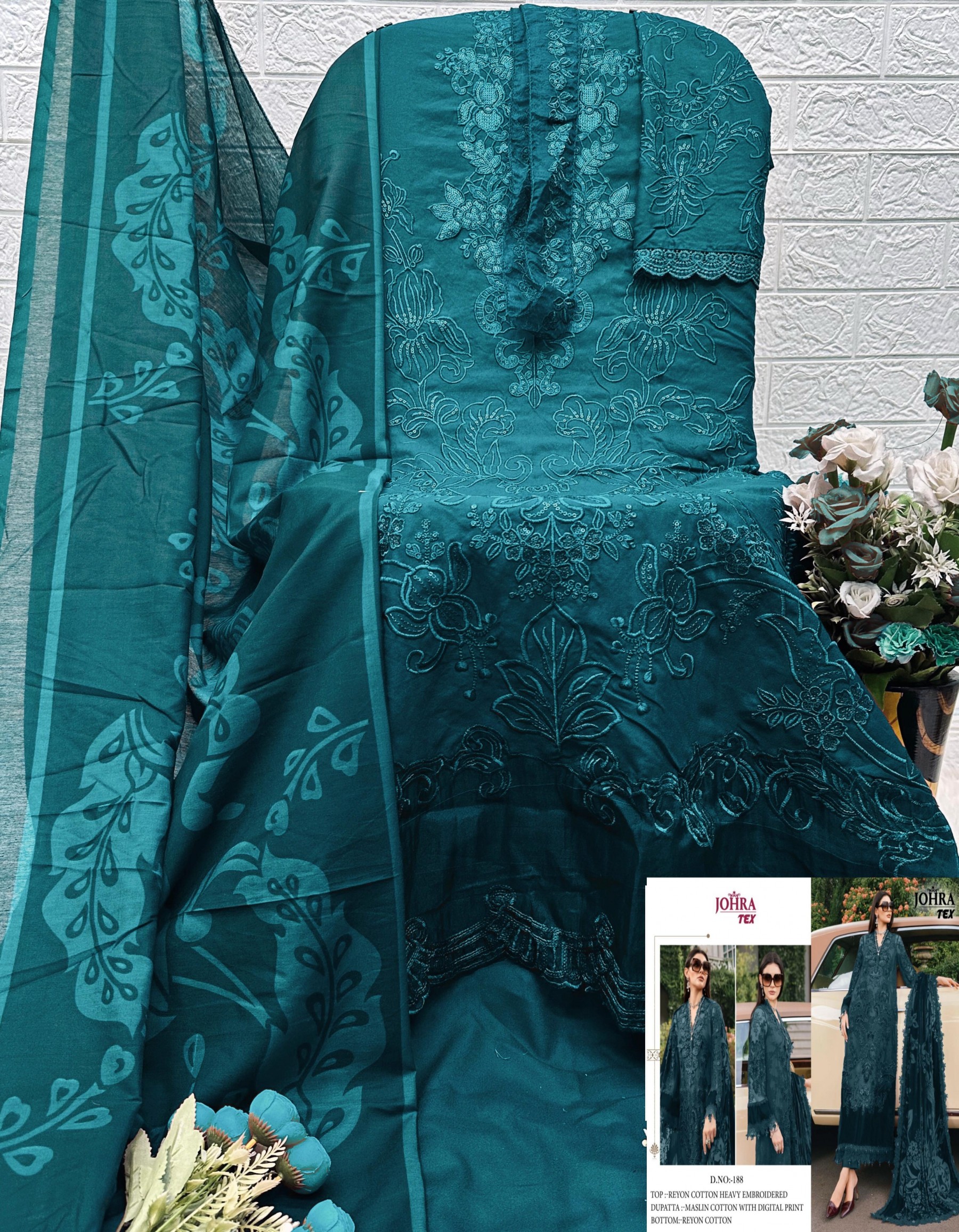 Johra Tex JT-188 B Rayon Cotton Embroidered Suit Collection