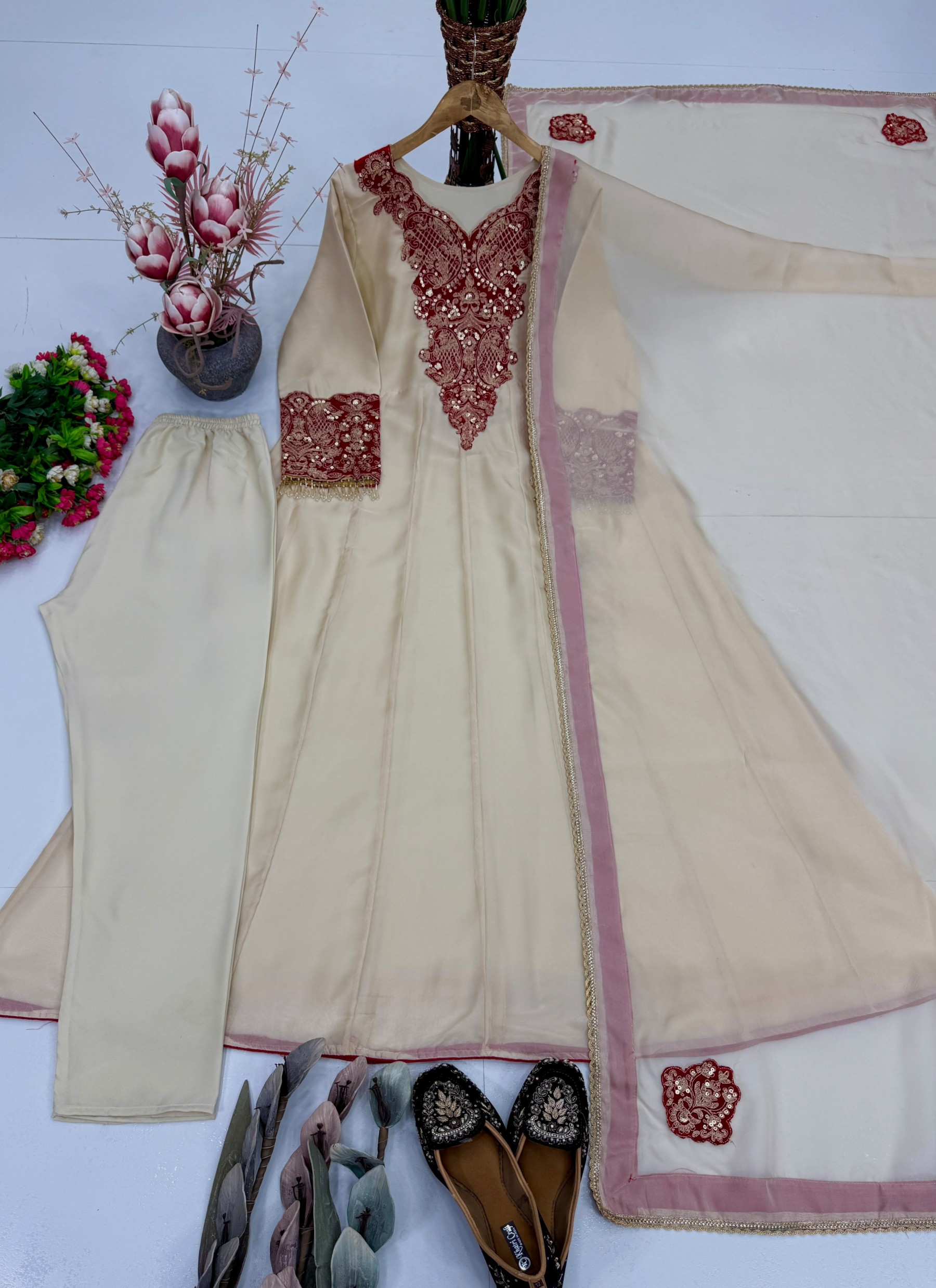KF-1734 Heavy Soft Organza Embroidered Coding Sequence Gown Set