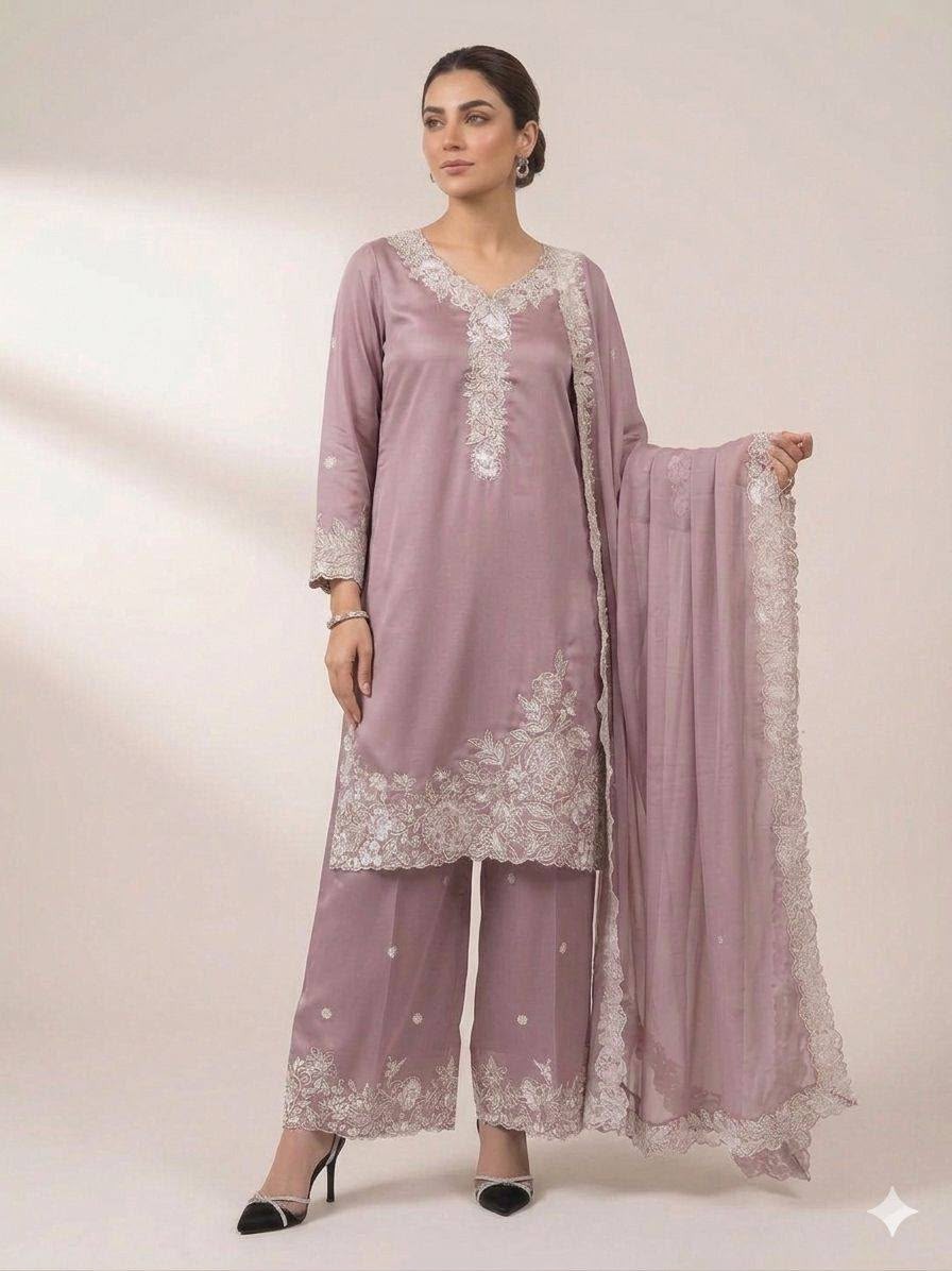 LG-2097 French Crepe Sequence Embroidered Palazzo Suit Set