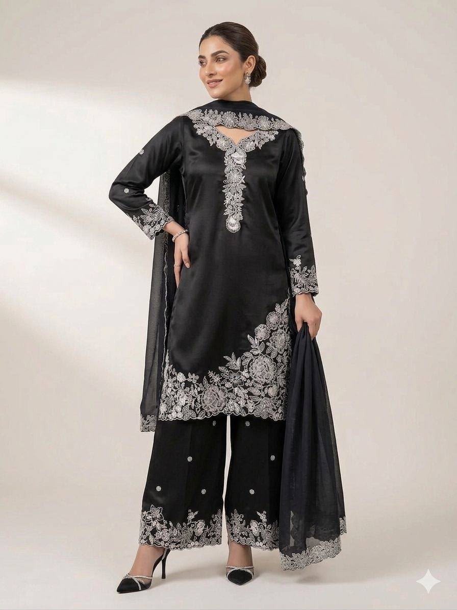 LG-2097 French Crepe Sequence Embroidered Palazzo Suit Set