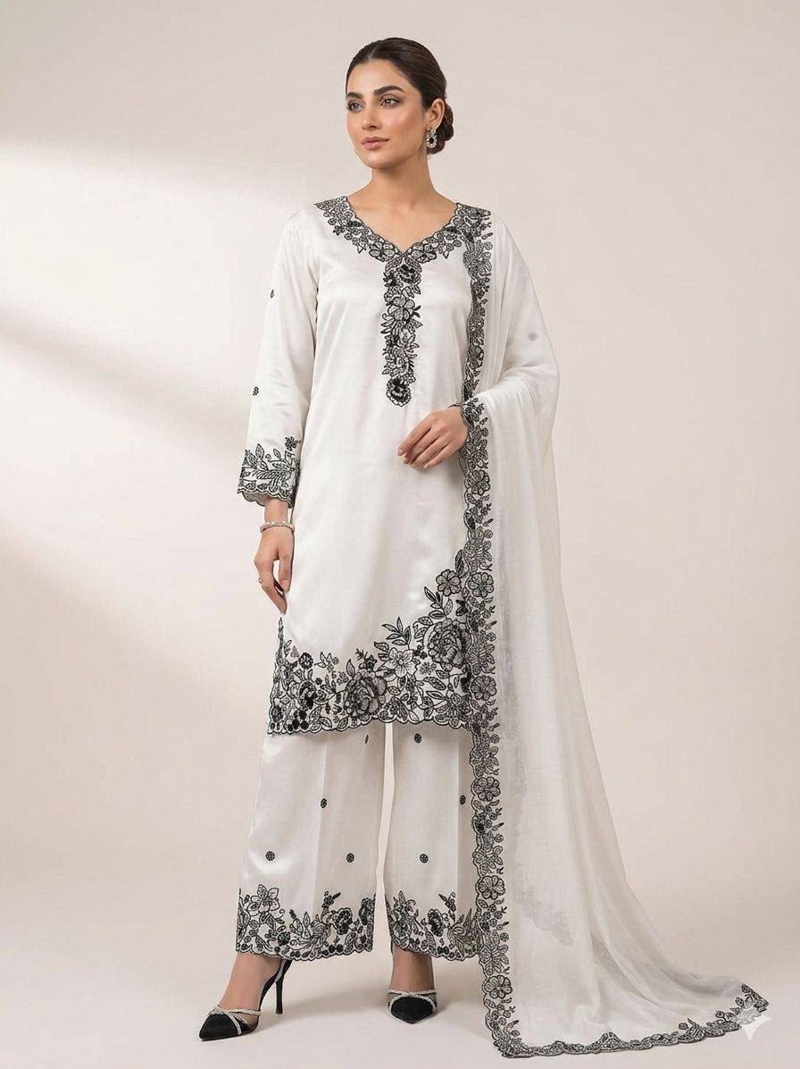 LG-2097 French Crepe Sequence Embroidered Palazzo Suit Set