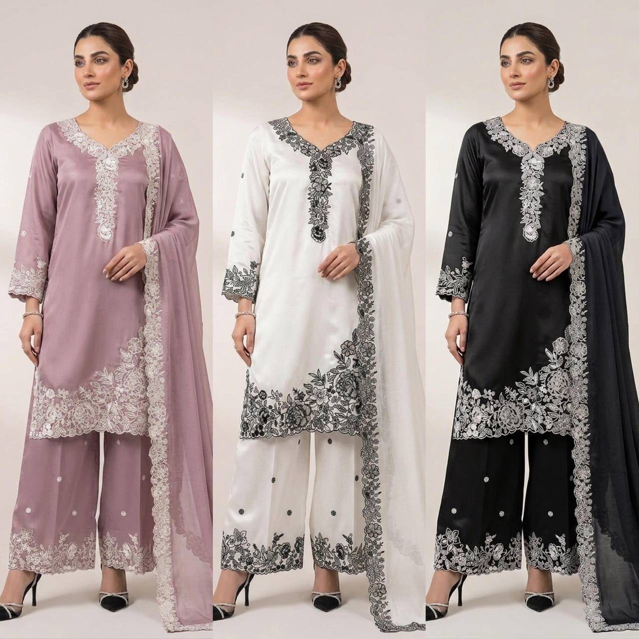 LG-2097 French Crepe Sequence Embroidered Palazzo Suit Set