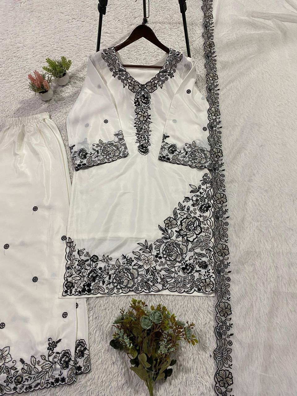 LG-2097 French Crepe Sequence Embroidered Palazzo Suit Set