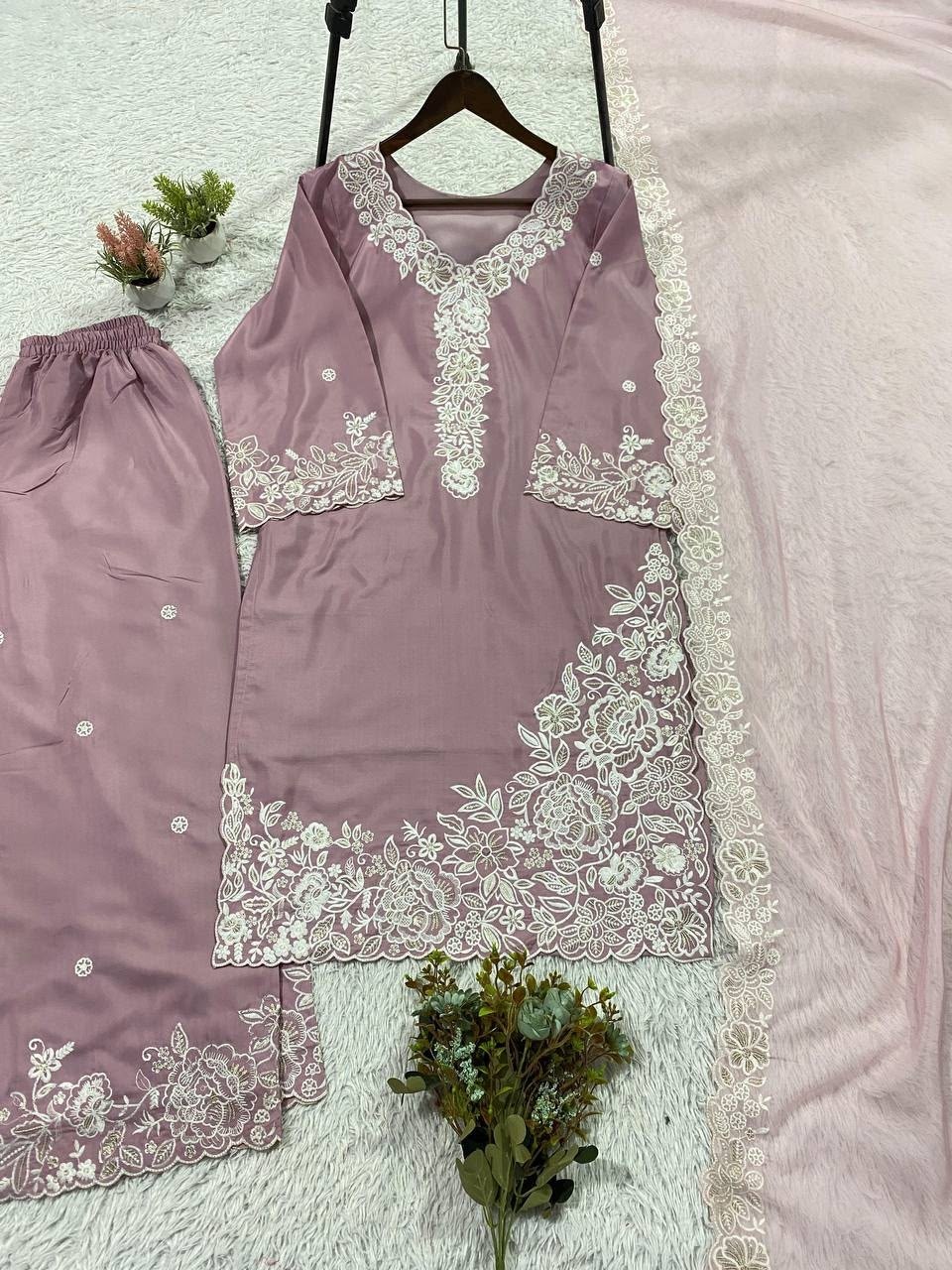 LG-2097 French Crepe Sequence Embroidered Palazzo Suit Set