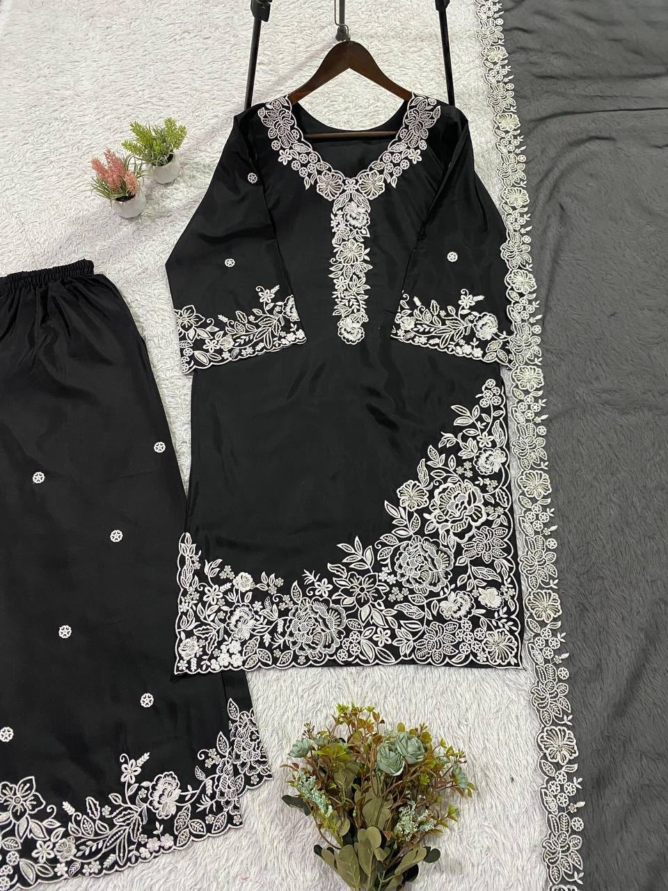 LG-2097 French Crepe Sequence Embroidered Palazzo Suit Set