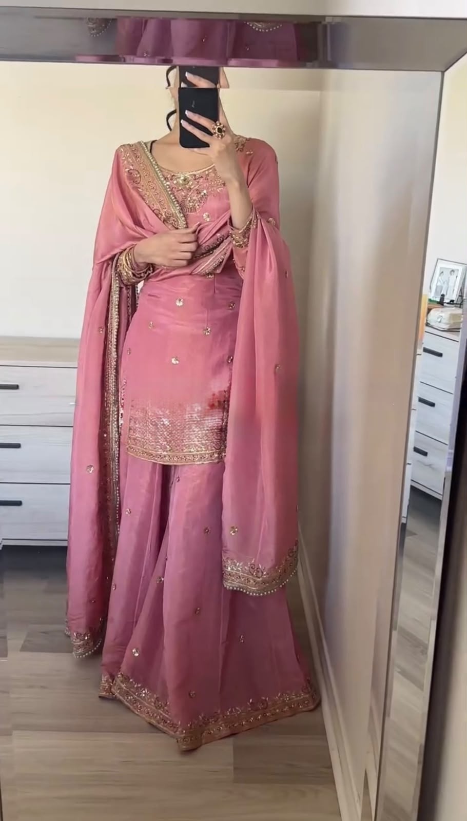 ZF-408 Heavy Pure Chinon Silk Embroidered Sharara Palazzo Suit Set
