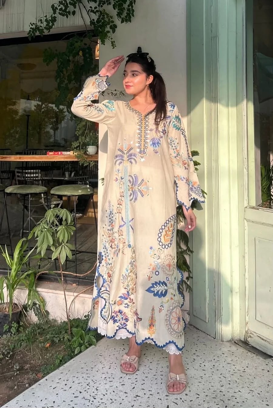LG-2143 Star Silk Real Mirror Work Pakistani Kurti Pant Dupatta Set