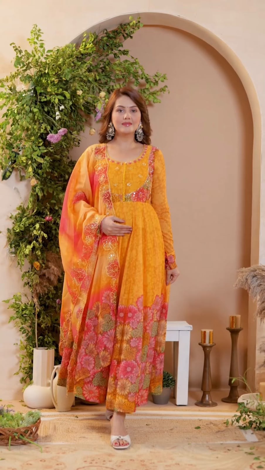 JF-030 Tebby Organza Digital Print Embroidered Sequence Gown Set