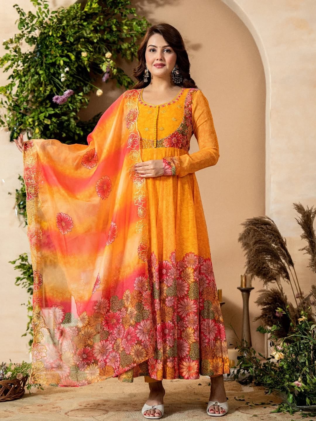 JF-030 Tebby Organza Digital Print Embroidered Sequence Gown Set