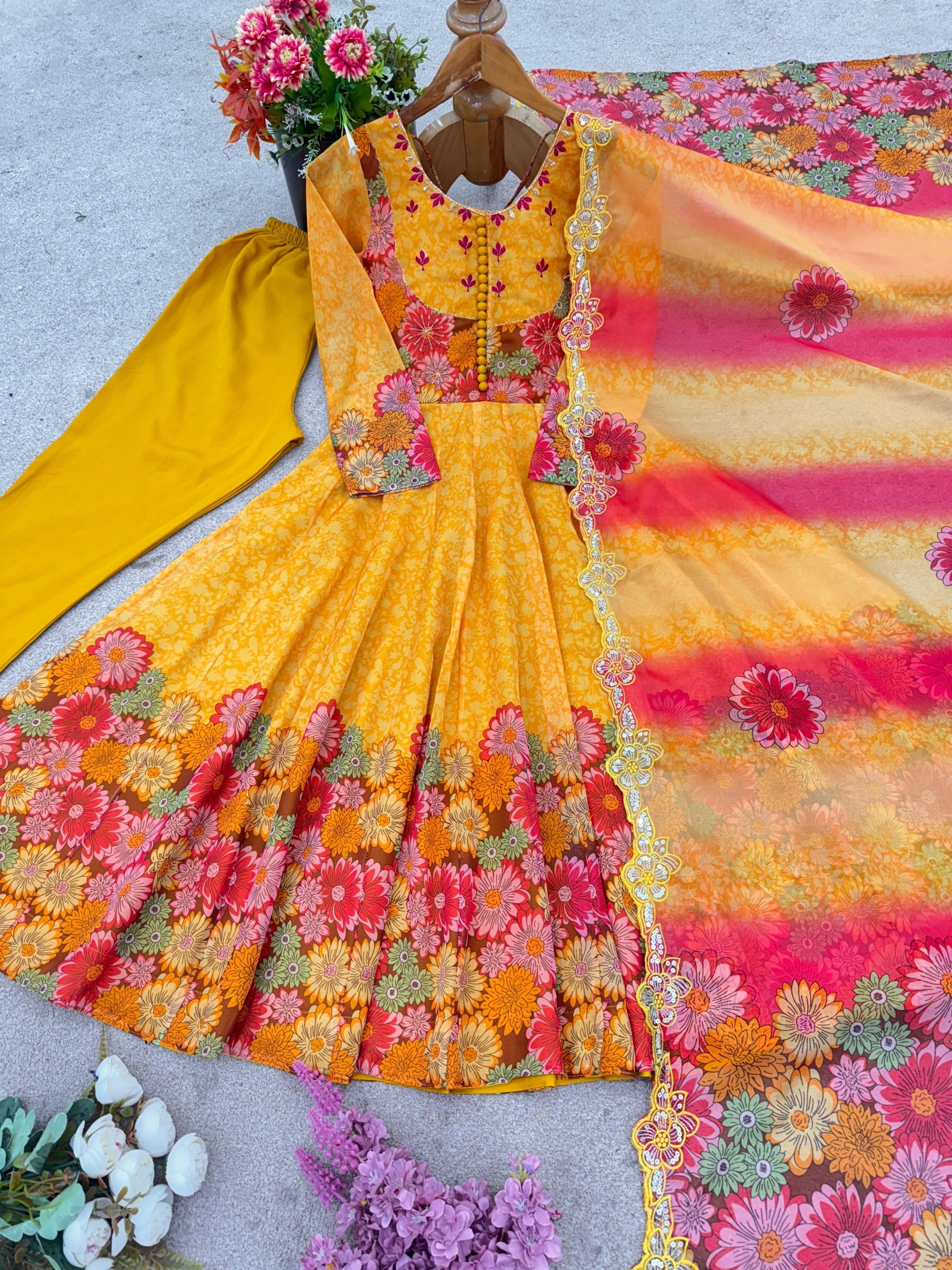 JF-030 Tebby Organza Digital Print Embroidered Sequence Gown Set