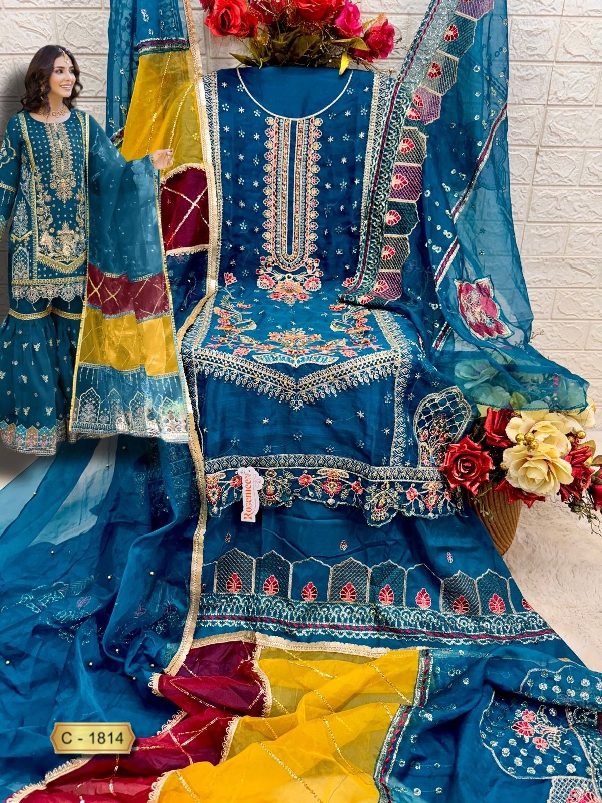FEPIC Rosemeen 1814 Embroidered Organza Suit Set