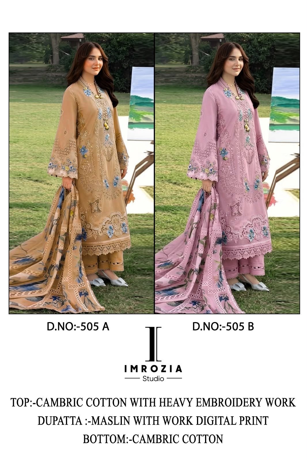Imrozia Studio 505 A B Cambric Cotton Embroidered Suit Set