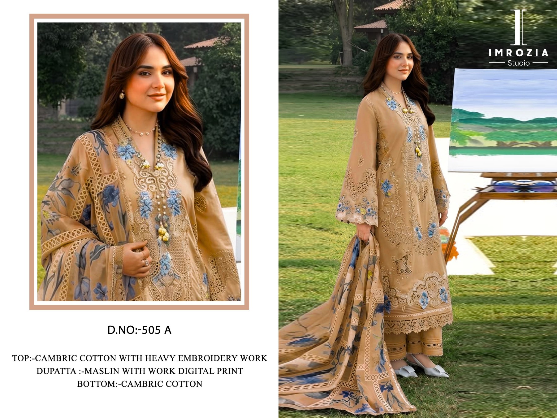Imrozia Studio 505 A B Cambric Cotton Embroidered Suit Set