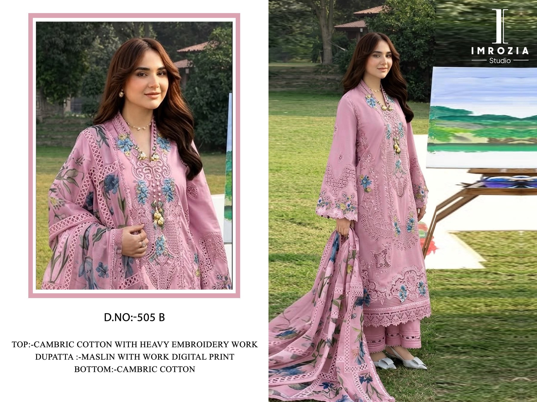 Imrozia Studio 505 A B Cambric Cotton Embroidered Suit Set