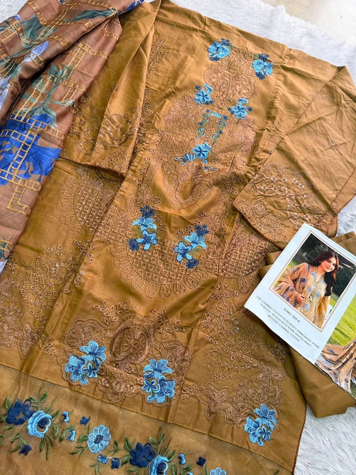 Imrozia Studio 505 A B Cambric Cotton Embroidered Suit Set