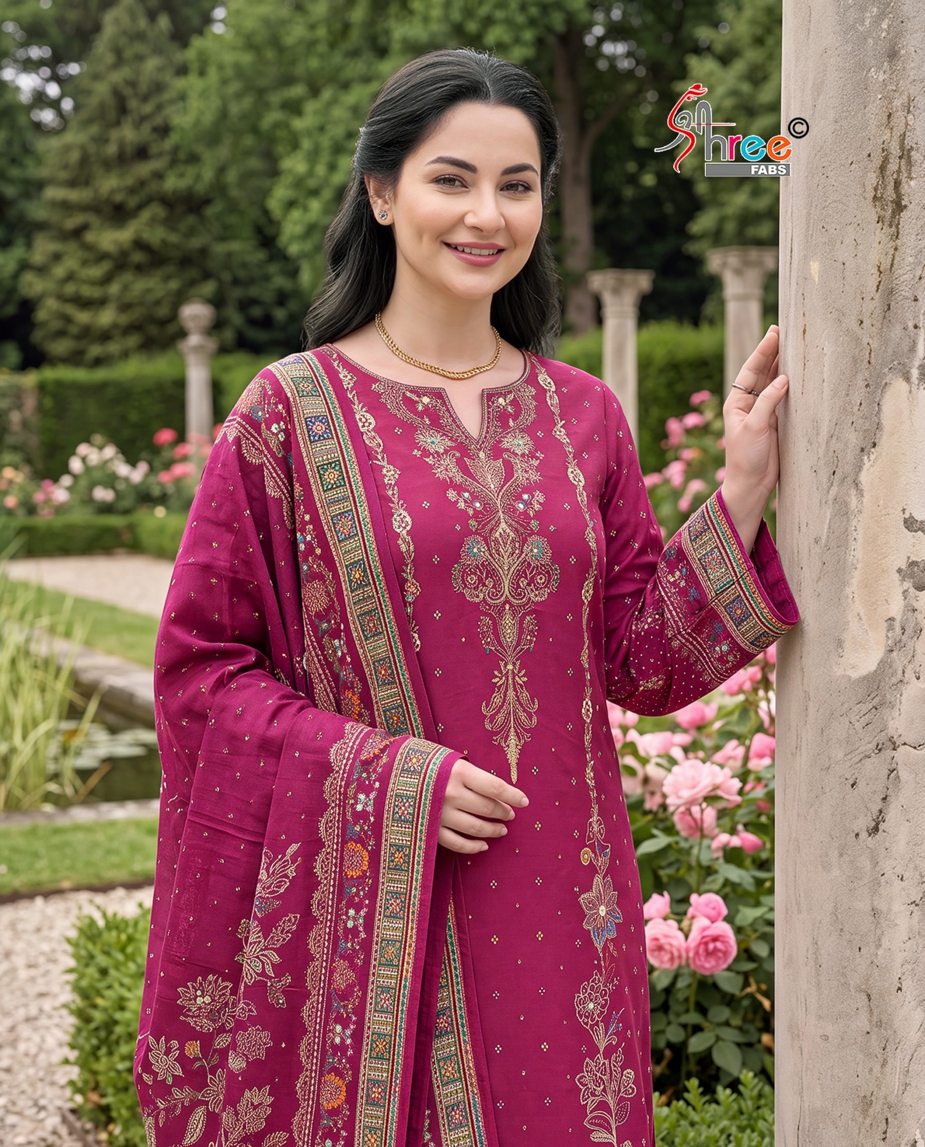 KT-373 & KT-382 Pure Viscose Maslin Digital Print Handwork Suit Set