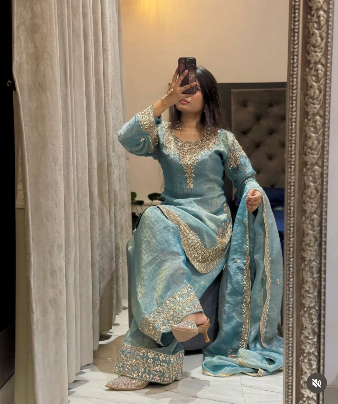 DHK-1368 Heavy Faux Georgette Embroidered Sequence Palazzo Dupatta Set