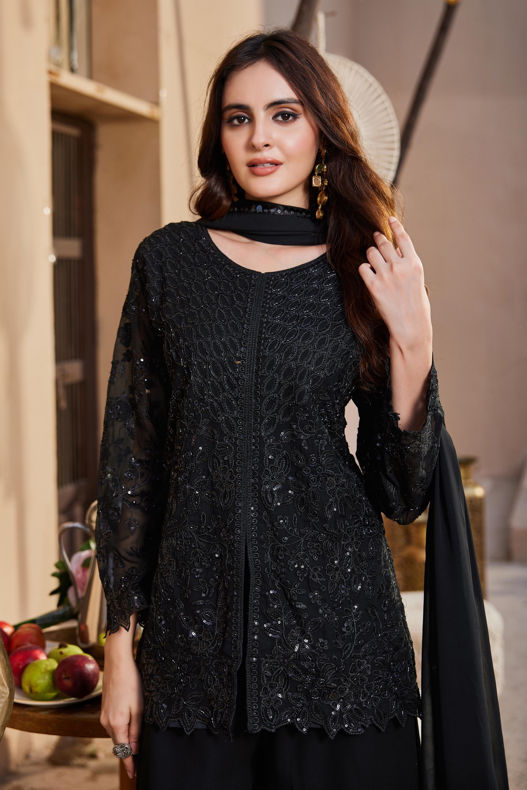 AD245 | Heavy Faux Georgette | 3mm Sequence & Cutwork | Ready to Wear