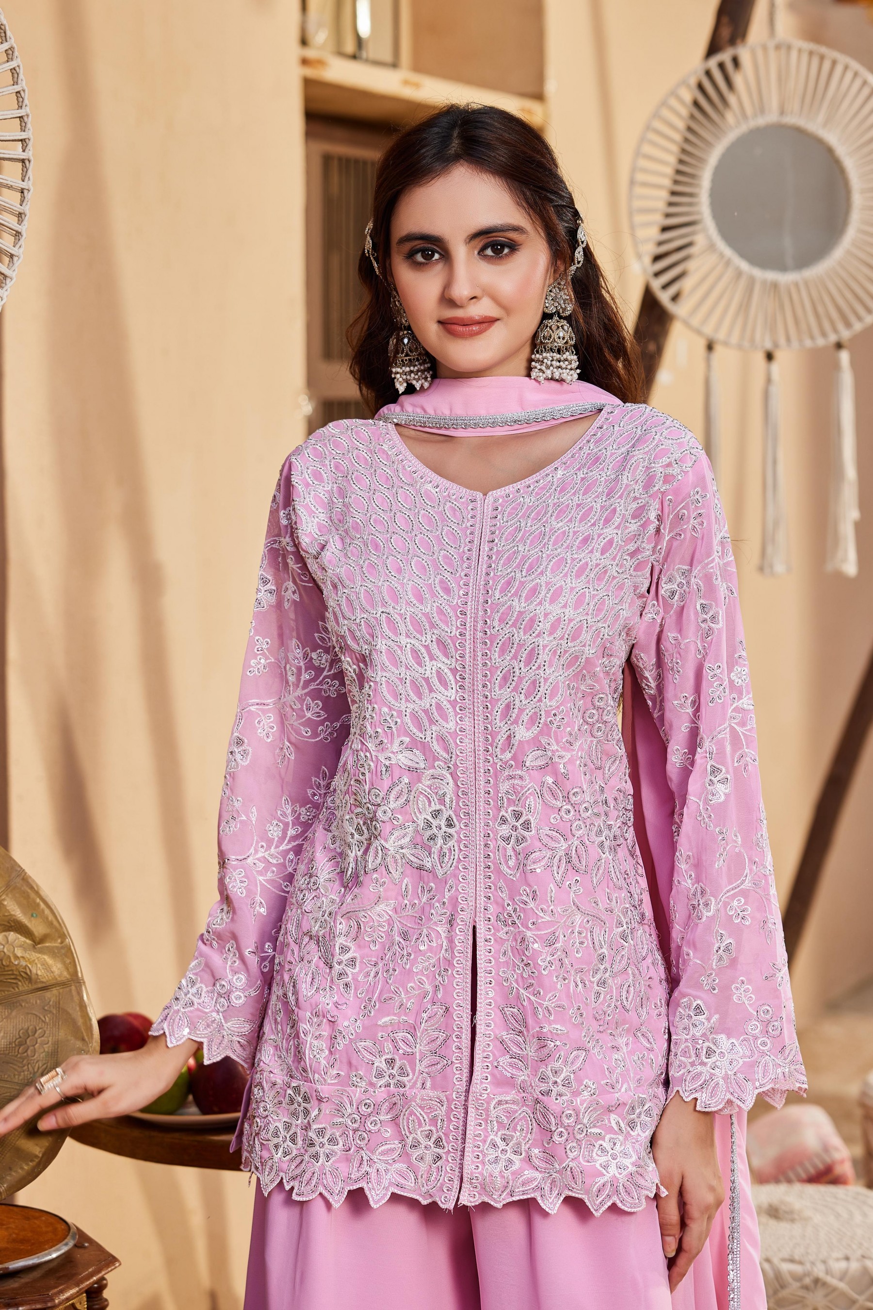 AD245 | Heavy Faux Georgette | 3mm Sequence & Cutwork | Ready to Wear