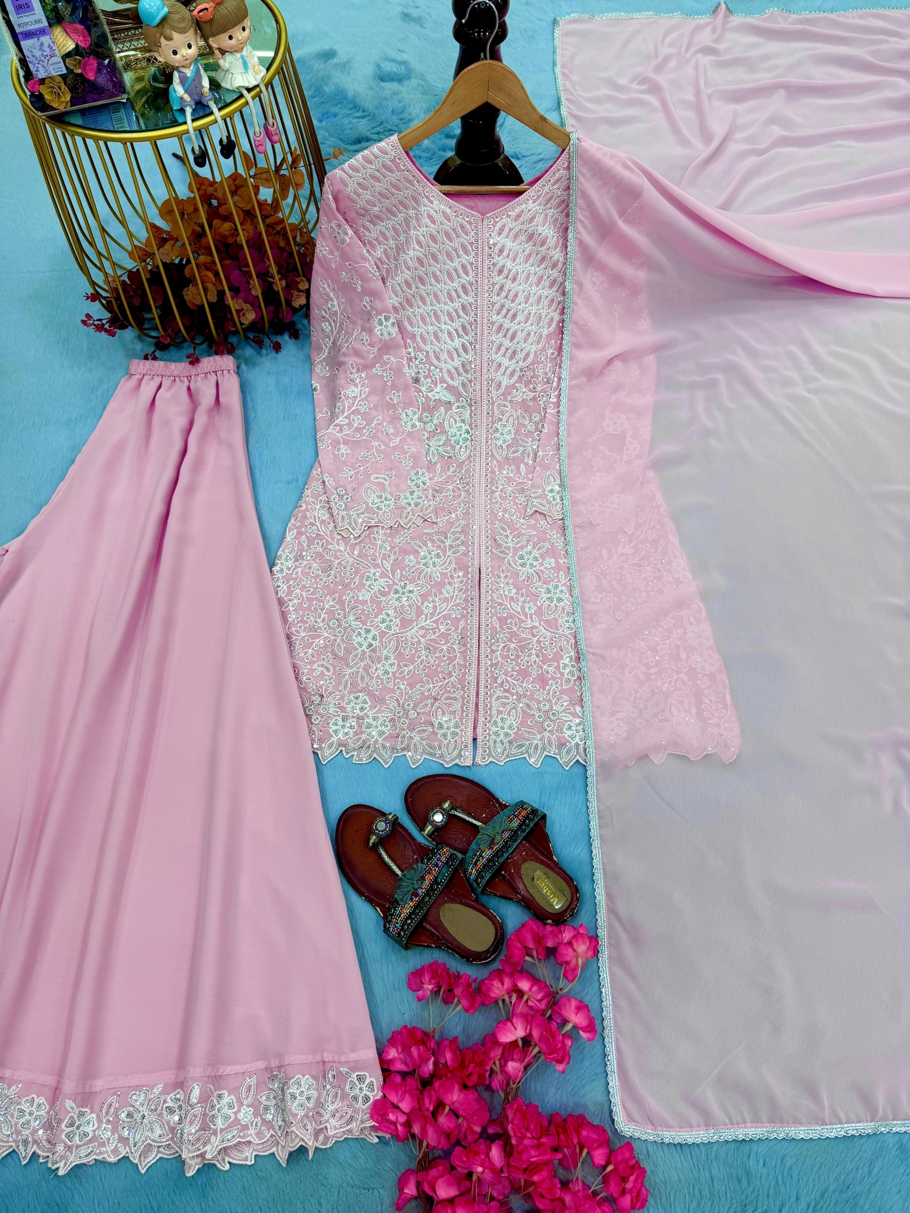 AD245 | Heavy Faux Georgette | 3mm Sequence & Cutwork | Ready to Wear