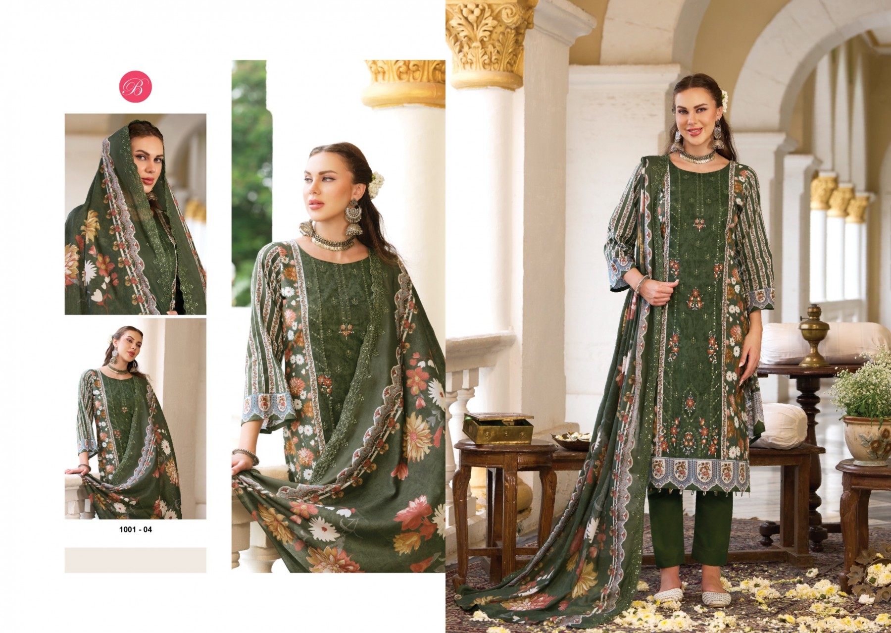 Noor E Ishq by Belliza Pure Cotton Heavy Embroidered Festive Pakistani Suit Full Set Wholesale Price 