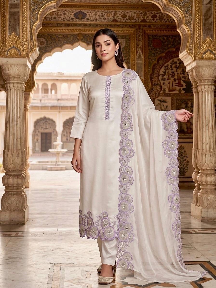 JD-649 | Long Kurti Pant Set | Roman Glass Silk | Designer Wear
