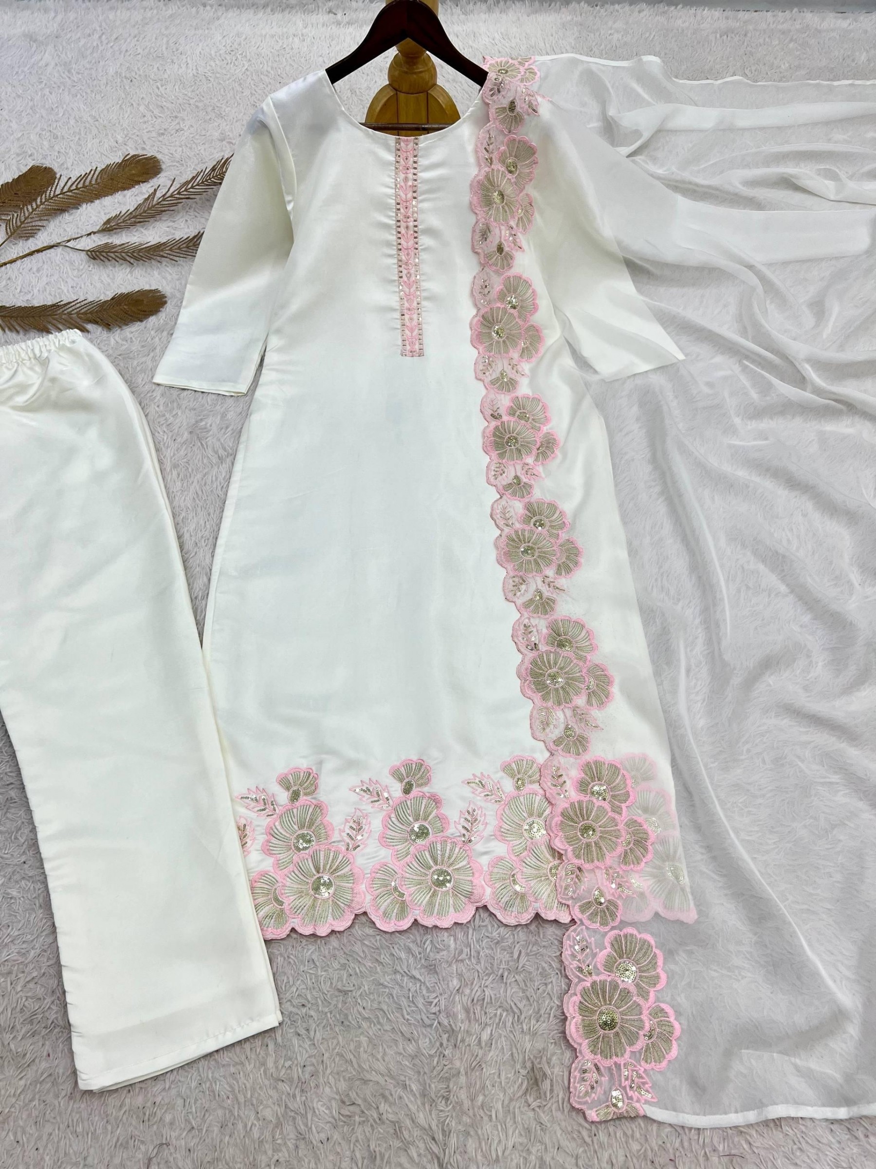 JD-649 | Long Kurti Pant Set | Roman Glass Silk | Designer Wear