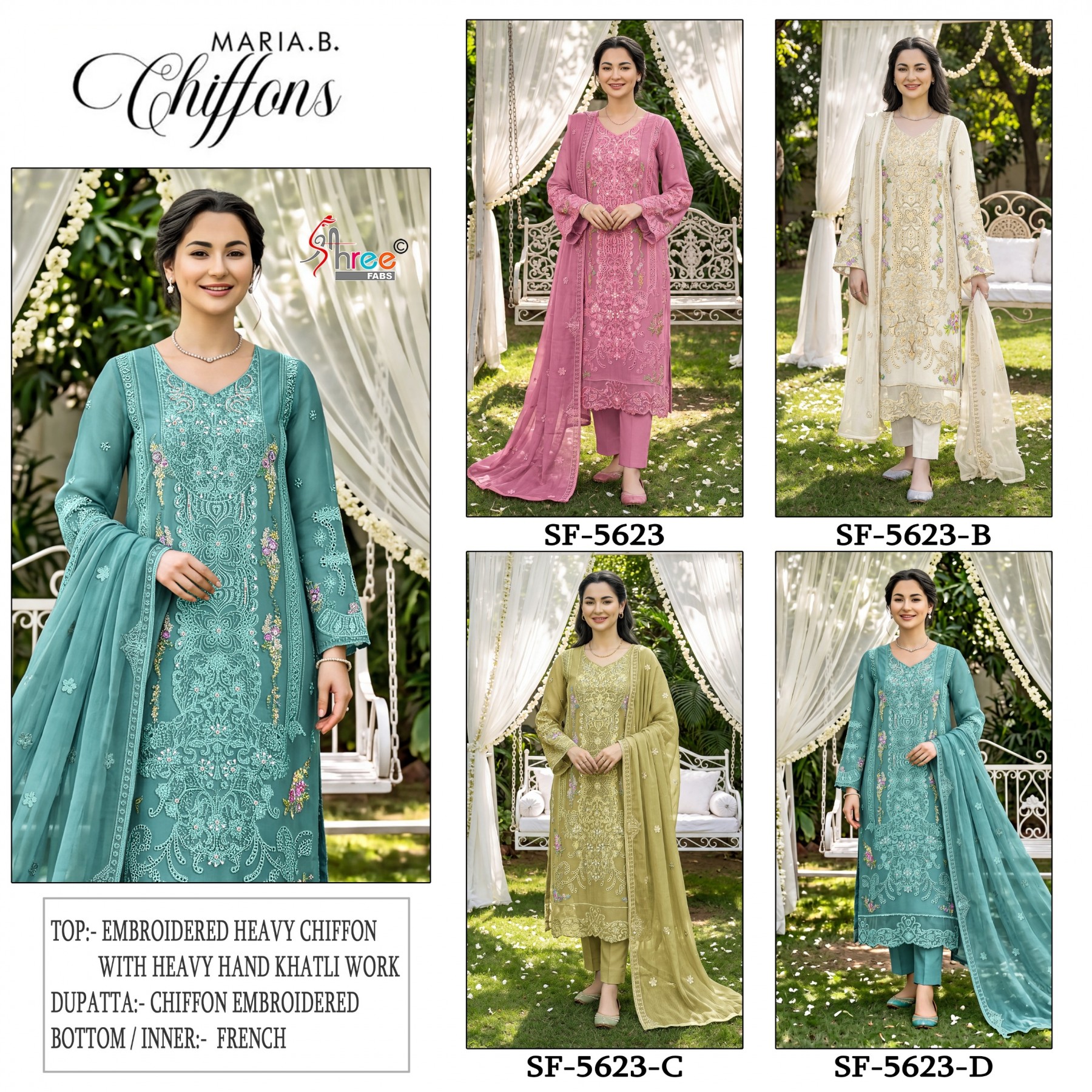 SF-5623 | Heavy Chiffon | Hand Khatli Embroidery