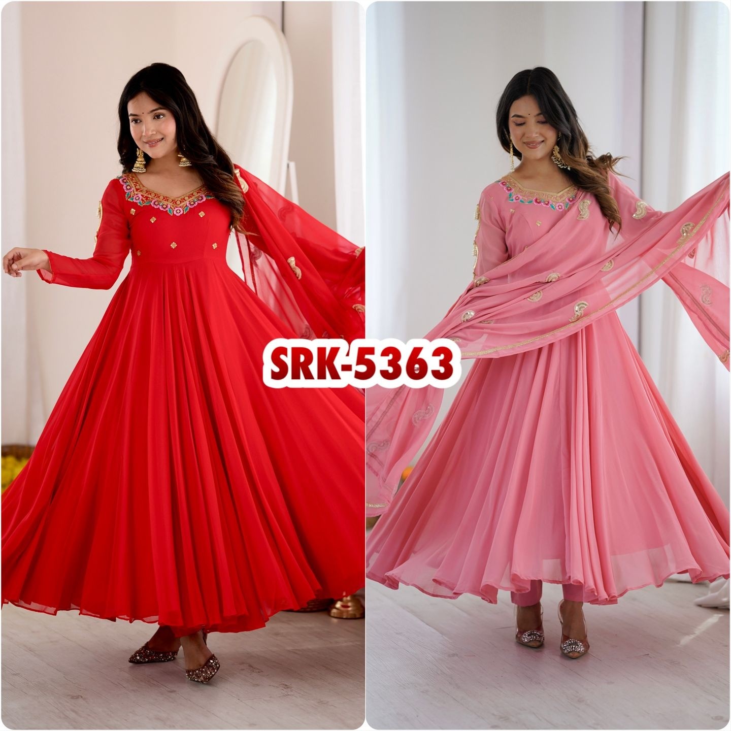 SRK-5363 | 7 Mtr Flared Gown | Embroidery & Sequence Work
