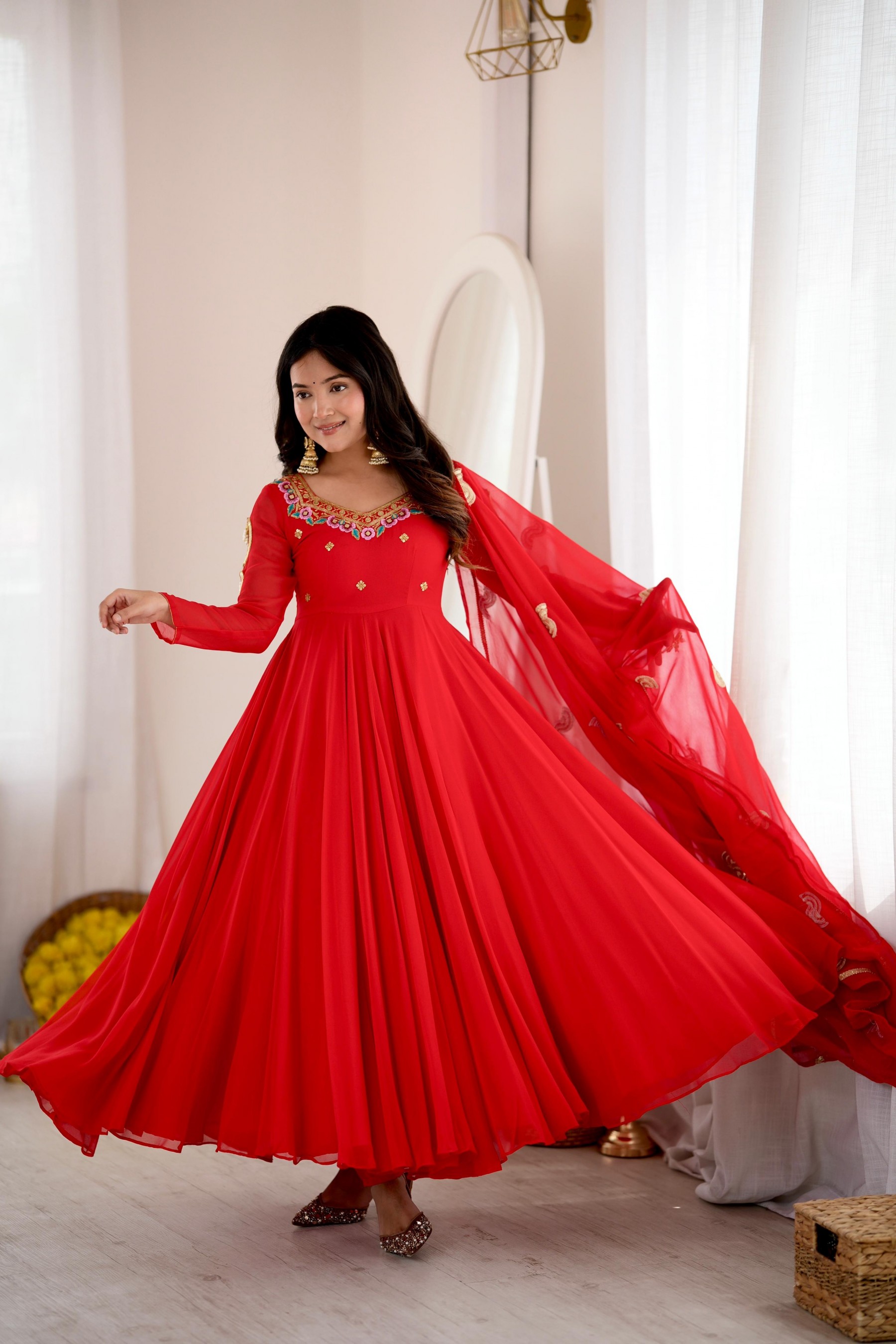 SRK-5363 | 7 Mtr Flared Gown | Embroidery & Sequence Work