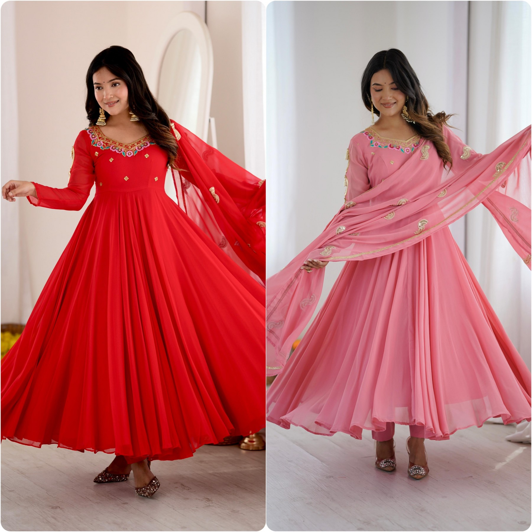 SRK-5363 | 7 Mtr Flared Gown | Embroidery & Sequence Work