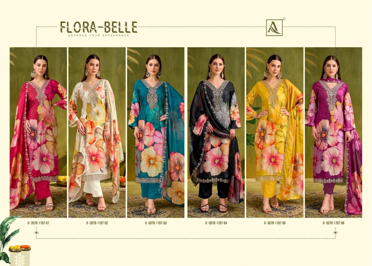 Flora Belle Premium Maslin Digital Print Embroidered Suit
