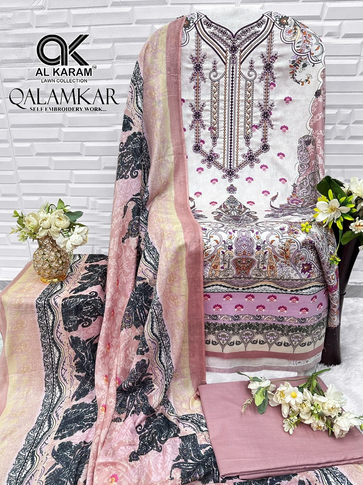 AL KARAM Lawn Collection | Qalamkar Self Embroidery