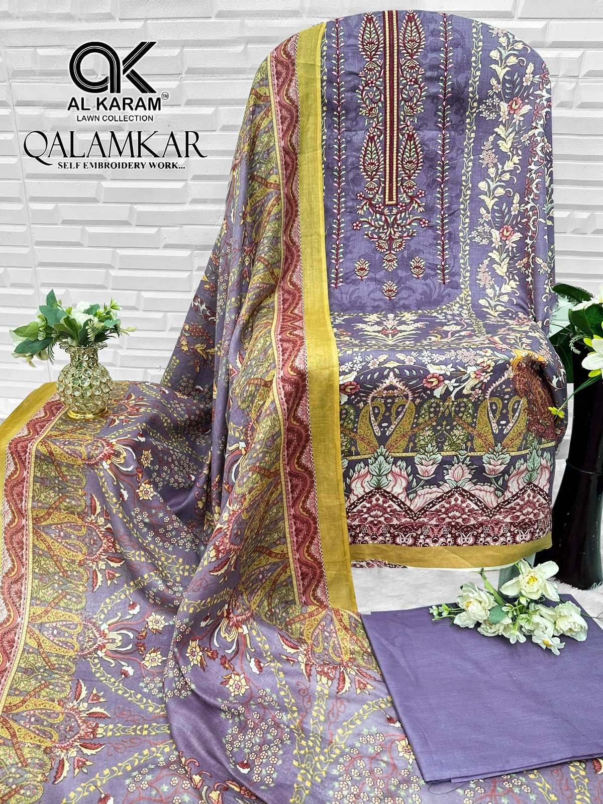 AL KARAM Lawn Collection | Qalamkar Self Embroidery